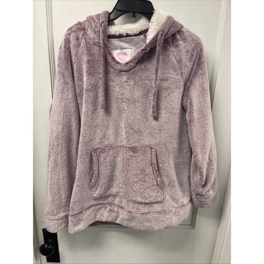 WOMEN'S FLUFFY SHERPA LINED HOOD PLUS SOFT HIGHPILE FAUX FUR PULLOVER HOODIE M